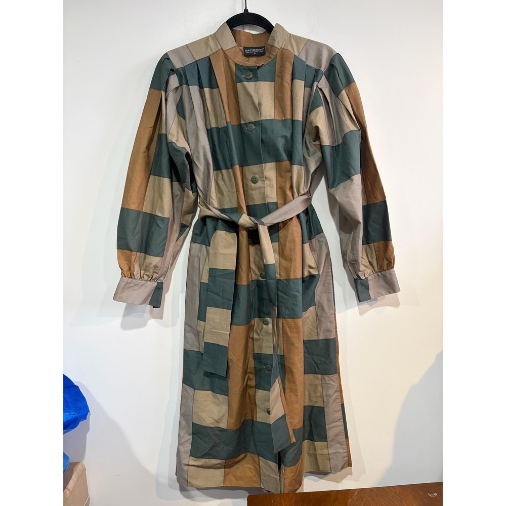 Vintage Marimekko Dress‎ Womens Small Multicolor Patchwork Geometric Belted 80s